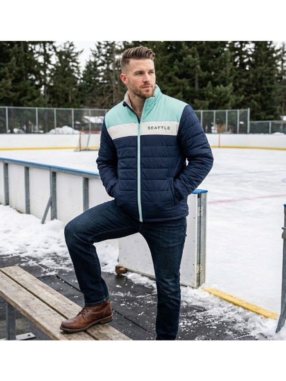 Seattle Kraken Men's Polyfilled Sherpa Jacket Blue Quilted Size XL Hockey